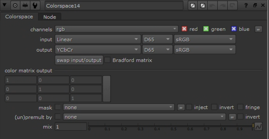 Colorspace node settings